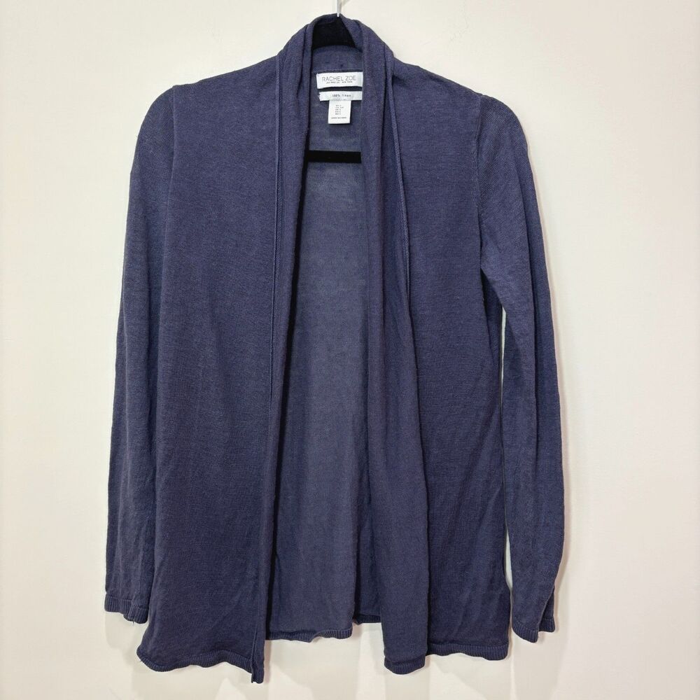 Rachel Zoe 100% Linen Open Front Cardigan Women S Blue Sweater CoastalCore Beach